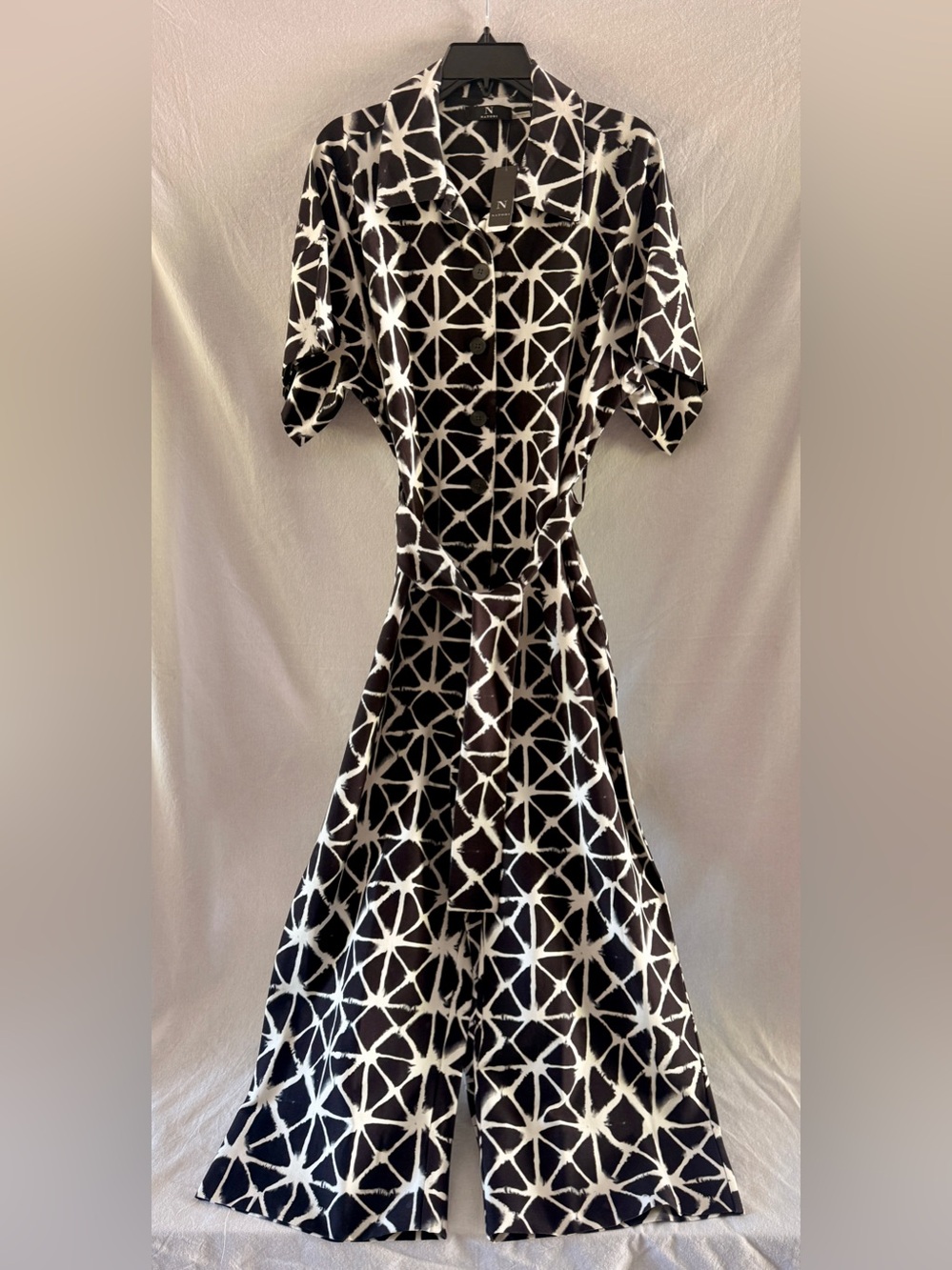 Natori Black & White Geometric Jumpsuit with Tie Waist NWT